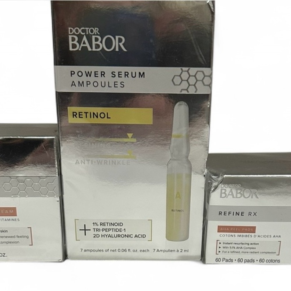 Babor Anti Aging Set Retinol Ampoules + AHA Peel Pads + Detox Vitamin Cream NEW